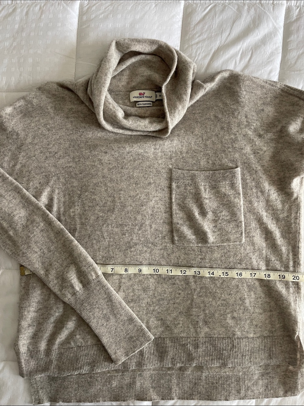 Vineyard Vines Women's Tan and Cream Cowl Neck Pocket Sweater